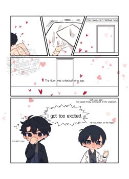 2boys ? ?? ahoge bed black_coat black_eyes black_hair black_shirt chibi chibi_only clenched_hand coat covering_own_mouth curtained_hair door double-parted_bangs english_text flustered hair_between_eyes hand_up heart highres kim_dokja kimidori_22 male_focus multiple_boys no_shirt omniscient_reader&#039;s_viewpoint open_clothes open_coat out-of-frame_censoring pillow popped_collar sex shirt short_hair upper_body white_coat yaoi yoo_joonghyuk