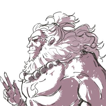 1boy akuma_(street_fighter) beads beard davewaterfalls facial_hair long_hair muscular muscular_male prayer_beads sketch solo street_fighter victory_pose
