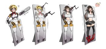 2girls aigis_(persona) ahoge alternate_breast_size bimbofication blonde_hair blue_eyes breasts card card_game cardboard cardboard_cutout female_focus final_fantasy final_fantasy_vii highres human_to_inanimate inanimate_object large_breasts long_hair magic multiple_girls paint painting persona persona_3 petrification redflare500 short_hair smile tifa_lockhart transformation transformation_(object)