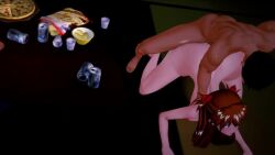 1girl 2boys 3d ahegao alcohol animated arm_support ass ass_focus ass_shake backboob beer blue_eyes blush breasts brown_hair chips_(food) completely_nude cum cum_in_pussy doggystyle draktar drunk erection female_orgasm food hair_ornament happy_sex hetero huge_ass indoors interface_headset_(evangelion) interior koikatsu_(medium) large_breasts long_hair looking_at_viewer looking_back multiple_boys neon_genesis_evangelion nipples nude on_bed orgasm penis pizza pussy saliva sex sex_from_behind sideboob sleeping souryuu_asuka_langley straddling tagme thick_thighs thighs two_side_up vaginal video