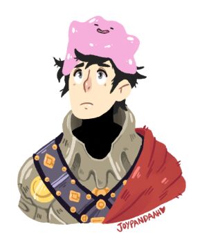 Rule 34 | 1boy, armor, artist name, black hair, closed mouth, commentary, cropped shoulders, crossover, ditto, english commentary, fan request, gen 1 pokemon, grey eyes, joypandaah, k (kyokugen dasshutsu), kyokugen dasshutsu, kyokugen dasshutsu adv: zennin shibou desu, looking up, male focus, nintendo, no headwear, on head, pokemon, pokemon (creature), pokemon on head, short hair, simple background, spoilers, tumblr ask, white background