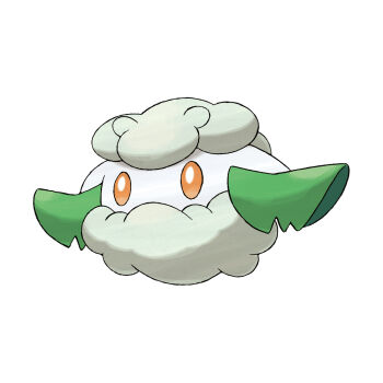 cottonee full_body gen_5_pokemon nintendo no_humans official_art orange_eyes pokemon pokemon_(creature) pokemon_bw pokemon_focus simple_background solo third-party_source white_background