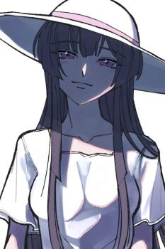 1girl black_hair breasts code_geass code_geass:_dakkan_no_roze hat large_breasts long_hair purple_eyes sumeragi_sakuya