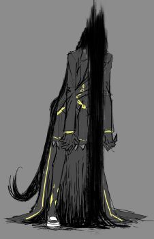 Rule 34 | 1girl, absurdres, black coat, black gloves, black pantyhose, black shirt, black skirt, coat, collared coat, d2a103175, gloves, grey background, highres, horse girl, horse tail, long hair, long sleeves, manhattan cafe (umamusume), obscured, pantyhose, pleated skirt, shirt, simple background, skirt, solo, tail, umamusume, very long hair, white footwear