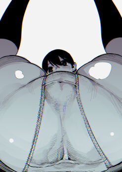 1girl ass crotch_focus eyebrows_hidden_by_hair hair_between_eyes highres legs_up looking_at_viewer lying on_back original panties short_hair simple_background socks solo sugimoto_takeshi underwear white_background