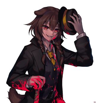 Rule 34 | 1girl, absurdres, animal ears, artist name, baseball bat, belt collar, beret, black coat, black hat, black vest, blood, blood on clothes, blood on face, blood on hands, blood stain, bone hair ornament, braid, braided twintails, brown eyes, brown hair, coat, collar, commentary request, dated, dog ears, dog girl, dog tail, double-parted bangs, evil smile, glowing, glowing eyes, grin, hair between eyes, hair ornament, hairclip, hat, highres, holding, holding baseball bat, holding unworn clothes, holding unworn hat, hololive, inugami korone, long hair, low twin braids, low twintails, mafia, mouth hold, parallel hairclips, pinstripe pattern, pinstripe vest, signature, simple background, smile, solo, tail, transparent background, traveler (artbbt), twin braids, twintails, unworn hat, unworn headwear, vest, virtual youtuber, waistcoat