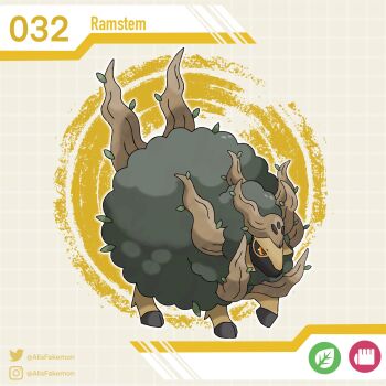 alisfakemon artist_name black_fur black_sclera colored_sclera fakemon full_body highres hooves instagram_logo instagram_username nintendo no_humans orange_eyes original pokemon pokemon_(creature) sheep solo twitter_logo twitter_username wool