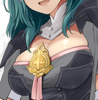 1girl breast_focus breasts eyes_out_of_frame female_byleth_(fire_emblem) fire_emblem fire_emblem:_three_houses green_hair head_out_of_frame large_breasts miuki87 nintendo open_mouth