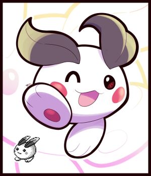 :3 :d ^_^ artsy-rc beta_pokemon black_border border character_request closed_eyes commentary derivative_work english_commentary highres looking_at_viewer nintendo no_humans one_eye_closed open_mouth pokemon pokemon_(creature) pokemon_gsc pokemon_gsc_(prototype) prototype_design reference_work signature smile solo sprite sprite_redraw