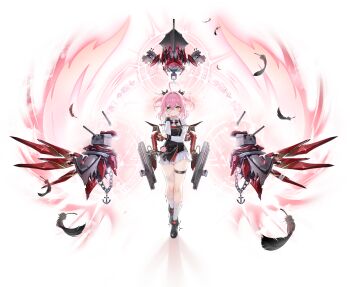 Rule 34 | 1girl, :3, absurdres, animal charm, arm under breasts, azur lane, bandaged leg, bandages, black corset, black ribbon, black vest, boots, breasts, buttons, cannon, cat ornament, chain, charm (object), chuunibyou, corset, double-breasted, eyepatch, feathers, full body, hand over eye, hand up, highres, hip focus, iron blood (emblem), lace-up boots, magic circle, medium hair, miniskirt, nervous smile, non-web source, nys, official art, pink hair, pleated skirt, ribbon, rigging, ship turret, shirt, skirt, small breasts, smile, solo, standing, thigh strap, torpedo launcher, transparent background, two side up, vest, white shirt, white skirt, wings, yellow eyes, z43 (azur lane)