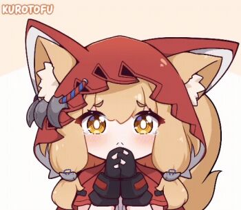1girl animal_ear_fluff animal_ears animated animated_gif arknights arknights:_endfield artist_name black_gloves blonde_hair blush brown_background cape chibi closed_mouth ear_wiggle ears_through_headwear ears_through_hood fingerless_gloves gloves gradient_background hair_between_eyes hood hood_up hooded_cape interlocked_fingers kurotofu long_hair looking_at_viewer low-tied_sidelocks own_hands_clasped own_hands_together red_cape rossi_(arknights) sidelocks solo tail tail_wagging tearing_up tears thick_eyebrows upper_body wolf_ears wolf_girl wolf_tail yellow_eyes