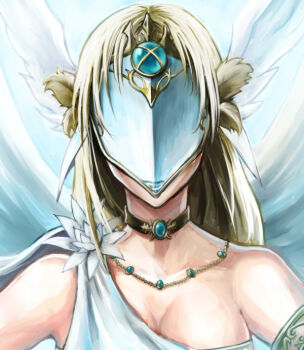 1girl blonde_hair breasts choker elysium_(soulcalibur) female_focus jewelry long_hair mask necklace nyaasora solo soul_calibur soulcalibur soulcalibur_v wings
