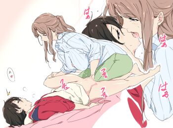 2girls age_difference barefoot black_hair blue_eyes bottomless breasts brown_hair bug censored commentary_request eye_contact fingering french_kiss heavy_breathing highres incest jacket kiss koe_no_katachi loli long_sleeves looking_at_another lying mature_female medium_breasts mosaic_censoring mother_and_daughter multiple_girls nishimiya_yaeko nishimiya_yuzuru on_back onee-loli pussy red_jacket saliva shirt short_hair striped_clothes striped_shirt tomboy tongue tongue_out umanosuke vertical-striped_clothes vertical-striped_shirt yuri