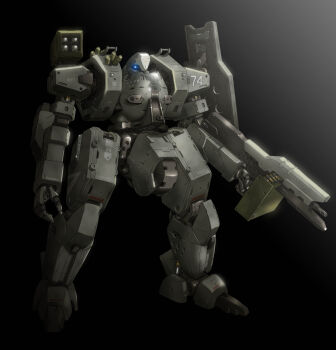 absurdres banjoo front_mission highres holding holding_weapon mecha no_humans robot shield standing weapon