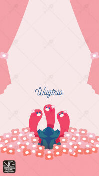 commentary curtains flower flower_on_head full_body highres meme_(sleepsheep) nintendo no_humans nose pokemon pokemon_(creature) pokemon_focus rock solid_oval_eyes symbol-only_commentary wugtrio