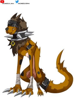 bandages belt claws digimon digimon_(creature) dog highres original scooby-doo scooby-doo_(character) simple_background spikes tail white_background