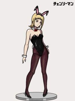 Rule 34 | animal ears, black leotard, blonde hair, chainsaw man, djangoultra, fake animal ears, fishnet pantyhose, fishnets, high heels, highres, leotard, pantyhose, playboy bunny, rabbit ears, sawatari akane (chainsaw man)