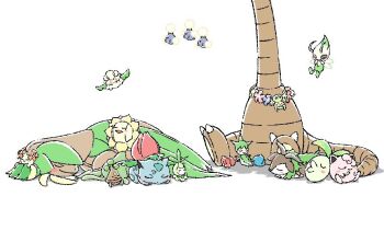 alolan_exeggutor alolan_form bellossom blush_stickers bonsly celebi closed_eyes closed_mouth comfey cottonee flying gen_1_pokemon gen_2_pokemon gen_3_pokemon gen_4_pokemon gen_5_pokemon gen_6_pokemon gen_7_pokemon holding holding_microphone ivysaur jigglypuff jumpluff komepan legendary_pokemon lying microphone mythical_pokemon nintendo no_humans on_stomach open_mouth petilil pokemon pokemon_(creature) roselia_(pokemon) simple_background sitting skiddo sleeping smile sunflora tropius white_background