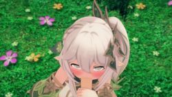 1boy 1girl 3d animated blush chris_flandre fellatio genshin_impact glaring green_eyes hand_on_another's_head handjob headpat hetero highres just_the_tip koikatsu_(medium) loli looking_at_viewer nahida_(genshin_impact) naughty_face oral outdoors penis pov pov_hands side_ponytail solo_focus sound uncensored v video white_hair