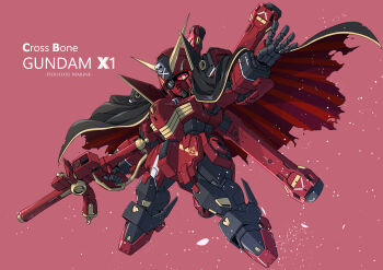 Rule 34 | absurdres, arrow through heart, beam rifle, black cape, bright pupils, cape, character name, chibi, commentary request, crossbone gundam, crossbone gundam x-1, energy gun, eyepatch, finger on trigger, full body, gold trim, gun, gundam, highres, holding, holding gun, holding weapon, hololive, houshou marine, houshou marine (1st costume), looking at viewer, mecha, mecha focus, mobile suit, no humans, one eye covered, outstretched arms, red background, red cape, red eyes, robot, science fiction, sd gundam, skull and crossbones, solo, spread arms, takamaru (taka1220), thrusters, torn cape, torn clothes, two-sided cape, two-sided fabric, two-tone cape, v-fin, virtual youtuber, weapon, white pupils