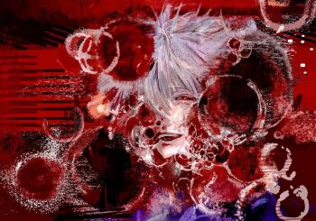Rule 34 | 1boy, dissolving, doeun o o, hashtag-only commentary, nagisa kaworu, neon genesis evangelion, open mouth, red eyes, smile, white hair