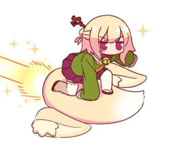 Rule 34 | 1girl, animal ear fluff, animal ears, bell, blonde hair, collar, detached ears, detached tail, fox ears, fox tail, green shirt, hair bun, hair ornament, hair stick, highres, jet engine, jingle bell, kemomimi-chan (naga u), long sleeves, miniskirt, naga u, neck bell, necktie, no animal ears, no mouth, orange necktie, original, pleated skirt, purple collar, purple eyes, purple skirt, ribbon-trimmed thighhighs, ribbon trim, sailor collar, sailor shirt, shirt, short hair, simple background, single hair bun, skirt, sleeves past fingers, sleeves past wrists, solo, sparkle, tail, thighhighs, v-shaped eyebrows, white background, white sailor collar, white thighhighs