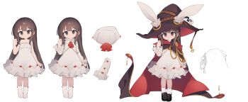 1girl absurdres animal_ears baigao baigao-ji_(baigao) brown_hair cape child dress hat highres long_hair multiple_views original rabbit_ears reference_sheet shoes socks tagme white_background white_dress witch_hat
