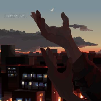 architecture city cityscape cloud cloudy_sky commentary_request hand_up moon no_humans original sky twilight uzono_(yuushitsu)
