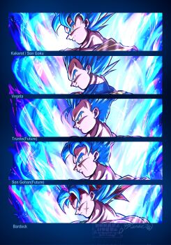 5boys bandana bardock blue_eyes blue_hair character_name close-up commentary_request cross_scar dragon_ball dragon_ball_heroes dragon_ball_super dragon_ball_super_broly highres kanaetecho male_focus medium_hair multiple_boys profile red_bandana scar scar_on_face son_gohan son_gohan_(future) son_goku spiked_hair super_saiyan super_saiyan_blue trunks_(dragon_ball) trunks_(future)_(dragon_ball) vegeta