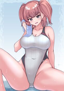 1girl absurdres atlanta_(kancolle) breasts cleavage competition_swimsuit highres kantai_collection one-piece_swimsuit swimsuit twintails