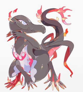 Rule 34 | akadako, black eyes, colored sclera, gen 7 pokemon, nintendo, no humans, pokemon, pokemon (creature), purple sclera, salazzle, smile, solo