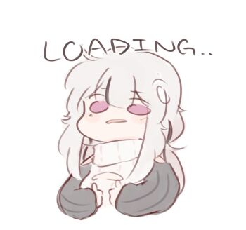 1girl artist_self-insert bare_shoulders black_hair chibi chonkyorca clothing_cutout commentary cropped_torso grey_hair hair_between_eyes long_hair long_sleeves multicolored_hair orca_(chonkyorca) original parted_lips puffy_long_sleeves puffy_sleeves purple_eyes ribbed_sweater shoulder_cutout simple_background sleeves_past_wrists solo streaked_hair sweater turtleneck turtleneck_sweater upper_body white_background white_sweater