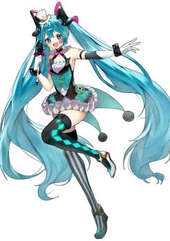 1girl aqua_eyes aqua_hair asymmetrical_legwear bow bowtie commentary_request detached_sleeves dress_ruff frills full_body hair_between_eyes hair_ornament hat hatsune_miku highres holding holding_microphone long_hair looking_at_viewer magical_mirai_(vocaloid) magical_mirai_miku magical_mirai_miku_(2019) microphone mini_hat mini_top_hat miniskirt mismatched_legwear neck_ruff official_alternate_costume official_alternate_hairstyle open_mouth pink_bow pink_bowtie simple_background skirt smile solo suiren_nei thighhighs top_hat twintails very_long_hair vocaloid wand white_background zettai_ryouiki