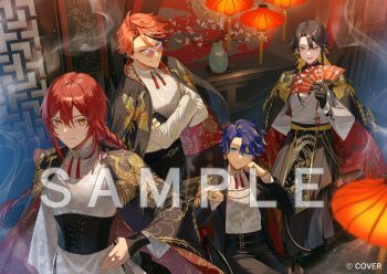 4boys alternate_costume alternate_hair_length alternate_hairstyle aqua_eyes architecture arm_behind_back astel_leda bead_bracelet beads belt belt_buckle black_belt black_boots black_cape black_coat black_corset black_gloves black_hair black_hakama black_jacket black_pants black_shirt black_suit blonde_hair blue_hair boots bracelet braid branch buckle cape changpao chinese_clothes closed_mouth coat coat_on_shoulders colored_inner_hair copyright_notice corset cowboy_shot crossed_arms curtained_hair dress_pants dress_shirt dress_shoes earrings east_asian_architecture expressionless feet_out_of_frame fingerless_gloves floral_print flower folding_fan formal_clothes gangster gloves gradient-tinted_eyewear hair_between_eyes hakama hanasaki_miyabi hand_fan hand_on_own_hip hand_up heterochromia highres holding holding_fan holding_smoking_pipe holostars indoors jacket japanese_clothes jewelry kimono lantern lattice layered_sleeves lineup long_hair long_sleeves looking_at_viewer male_focus mole mole_under_eye multicolored_hair multiple_boys neck_tassel noes official_art open_clothes open_hand open_jacket orange-tinted_eyewear orange_eyes orange_hair pants paper_lantern parted_bangs parted_lips pelvic_curtain phoenix_print pink_flower print_cape print_coat print_jacket purple-tinted_eyewear purple_eyes red_cape red_coat red_hair red_jacket ring robe round_eyewear sample_watermark shirt short_hair side_braid sideways_glance simple_background single_braid single_earring sitting sleeves_past_wrists smile smoke smoking_pipe standing streaked_hair suit sweater_guard swept_bangs table tassel tinted_eyewear two-sided_cape two-sided_coat two-sided_fabric two-sided_jacket two-tone_hair vase virtual_youtuber watermark white_background white_kimono white_robe white_shirt yatogami_fuma yellow_eyes yukoku_roberu