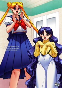 2girls age_regression age_reverse aged_down bishoujo_senshi_sailor_moon bishoujo_senshi_sailor_moon_s blonde_hair blue_eyes jadenkaiba mother_and_daughter multiple_girls purple_eyes tsukino_ikuko tsukino_usagi