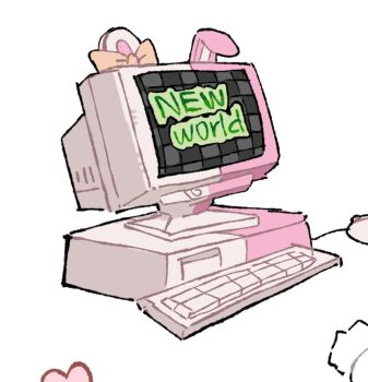 bow commentary_request computer computer_keyboard computer_mouse danganronpa_(series) danganronpa_2:_goodbye_despair ear_bow heart korean_commentary monomi_(danganronpa) no_humans orange_bow simple_background white_background yeonju