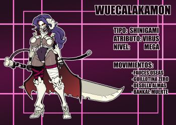 Rule 34 | 1girl, absurdres, breasts, dark-skinned female, dark skin, digimon, digimon (creature), high heels, highres, horns, malandra-parodias, mask, oridigi, original, skull, sword, weapon