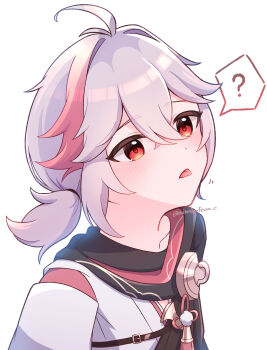 1boy ? absurdres commentary_request genshin_impact hair_between_eyes highres japanese_clothes kaedehara_kazuha low_ponytail male_focus mina_(minaleafeon_c) multicolored_hair ponytail red_eyes red_hair solo streaked_hair tongue tongue_out white_background white_hair