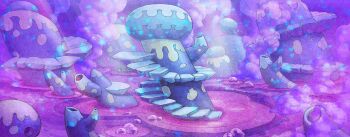 artist_request bubble day game_cg light_particles light_rays liquid nintendo no_humans official_art outdoors pokemon pokemon_mystery_dungeon pokemon_mystery_dungeon:_rescue_team_dx purple_theme scenery smoke stairs sunlight third-party_source wetland wide_shot