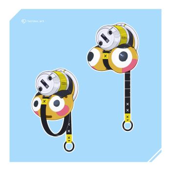 artist_name chastity_cage commentary flat_chastity_cage flushed_face_emoji highres honeycomb_(pattern) original outline penis_focus small_chastity_cage strap symbol-only_commentary tailbox testicles white_outline