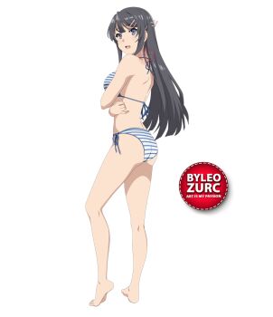 1girl ass barefoot black_hair blue_eyes bra breasts feet leozurcxxx long_hair open_mouth panties sakurajima_mai seishun_buta_yarou solo swimsuit transparent_background underwear