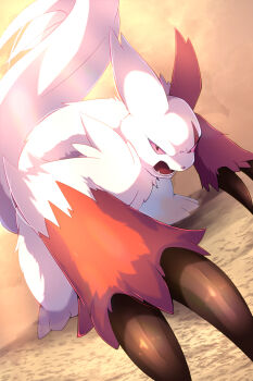 angry bent_over claws commentary_request day gen_3_pokemon highres nintendo open_mouth outdoors pink_eyes pokemon pokemon_(creature) pokemon_focus rumine_(yoshi1234567) solo zangoose