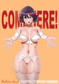 aestheticc-meme ass blush bra breasts cum cum_in_pussy english_text full_body garter_belt garter_straps gloves highres huge_breasts kill_la_kill large_penis lingerie looking_at_viewer matoi_ryuuko meme open_mouth panties penis sex socks solo text_background thighhighs thighs underwear white_gloves white_panties white_socks