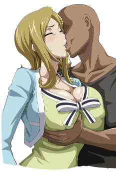 1boy 1girl breasts code_geass dark-skinned_male dark_skin hetero highres iwao178 kiss large_breasts milly_ashford