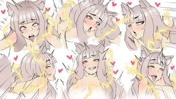 1girl ahegao animal_ear_fluff animal_ears commission commissioner_upload compilation electricity grey_hair heart heiz_illust highres implied_sex nude open_mouth tail telna_hado tongue tongue_out wolf_ears wolf_girl wolf_tail yellow_eyes