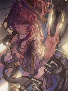 1girl arknights bird_girl black_capelet book braid breasts capelet feathered_wings gracebearer_(arknights) head_wings highres holding holding_book jewelry long_hair long_sleeves looking_at_viewer medium_breasts multiple_braids necklace pinky_ring red_hair shirt snake_tail solo tail thiccborb white_shirt wings