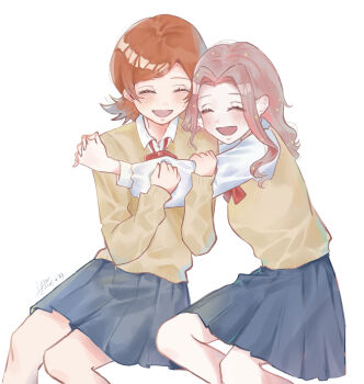 Rule 34 | 2girls, absurdres, digimon, highres, hug, multiple girls, pixiv user (4025235), school uniform, skirt, smile, tachikawa mimi, takenouchi sora