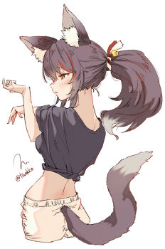 1girl animal_ear_fluff animal_ears black_hair blush breasts hair_ornament highres hololive long_hair multicolored_hair ookami_mio red_streaks solo streaked_hair tail torokko virtual_youtuber wolf_ears wolf_girl wolf_tail