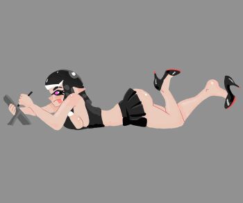 1girl ass closed_eyes highres inkling inkling_girl inkling_player_character mini_woomy nintendo solo splatoon_(series) splatoon_1 splatoon_2 splatoon_3 squid tentacle_hair v-mon woomy