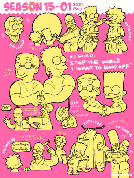 20th_century_fox aged_up baby bald bart_simpson carl_carlson carrying chawako_(spchawanmushi) colored_skin cotton_candy dress eating glasses grin hammer har highres homer_simpson hurt japanese_text knife lenny_leonard lisa_simpson long_hair maggie_simpson marge_simpson milhouse_van_houten moe_szyslak pants playing robot shirt shota smile spiked_hair tears the_simpsons yellow_skin